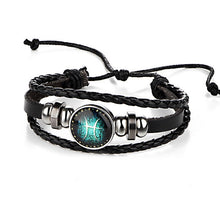 Load image into Gallery viewer, FREE : Black Leather Zodiac Bracelets