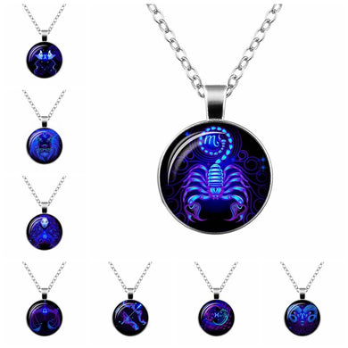 Women Necklace Galaxy 12 Zodiac Sign Horoscope